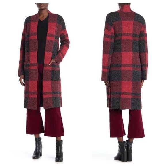 Cyrus Plaid Open Front Long Coat Size XL - Picture 1 of 10
